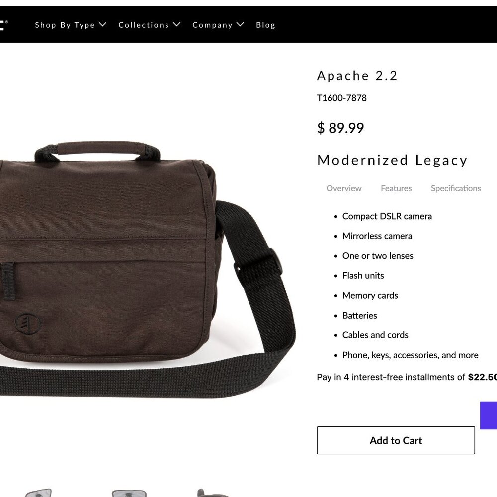 Tamrac Apache Shoulder Bag for DSLR and Mirrorless Cameras